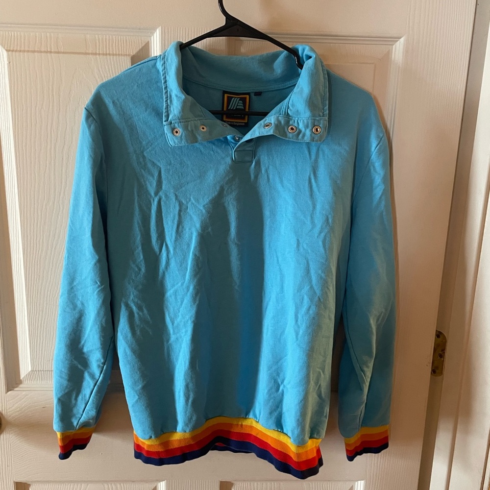 Blue Long Sleeve Top with Multicolor Trim